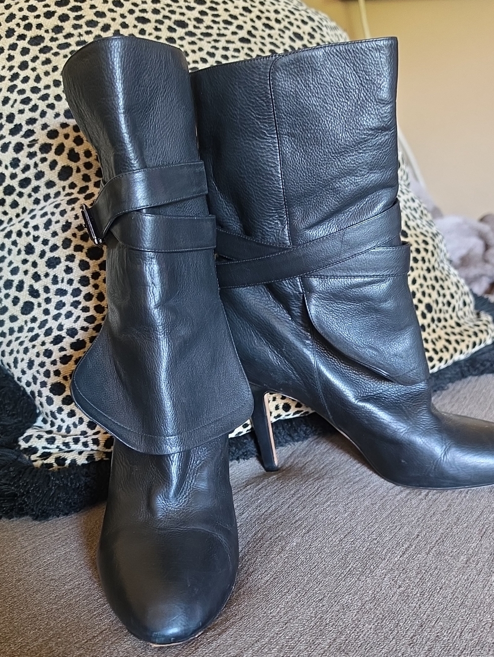 Jimmy Choo Black Leather Mid-Calf Heeled Boots